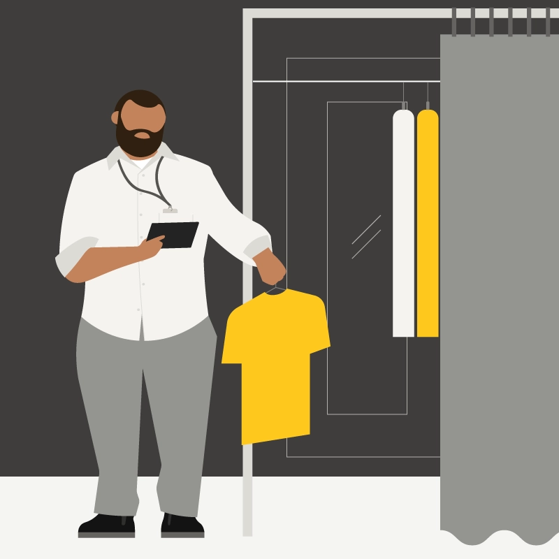 Man looking at clothes illustration