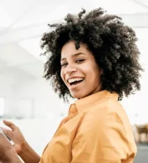 happy woman on phone 