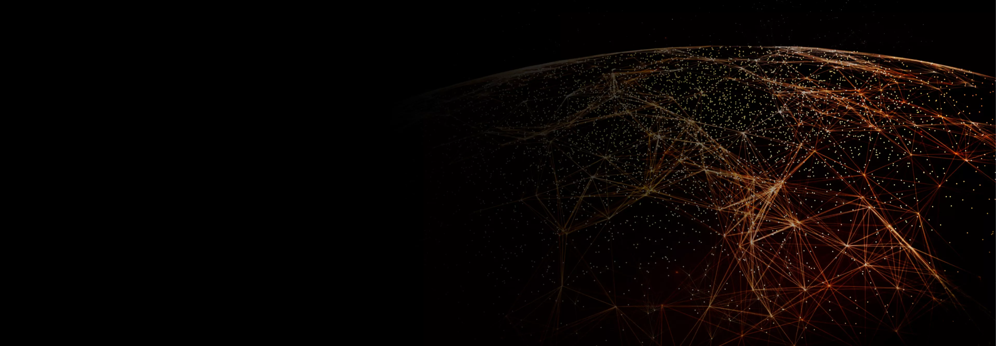 Banner image with orange interconnecting lines in the shape of a globe