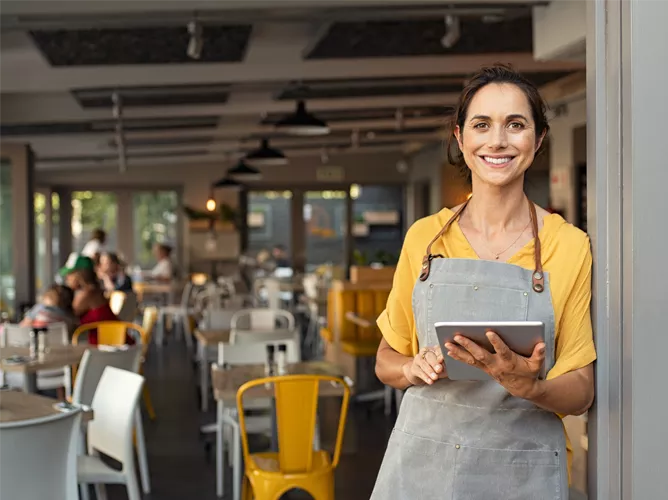 Woman on tablet banner